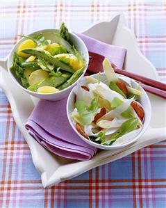 Potato and asparagus salad and strawberry and asparagus salad