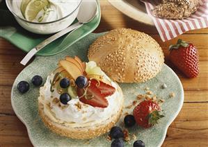 Sesame roll with lime quark and fresh fruit