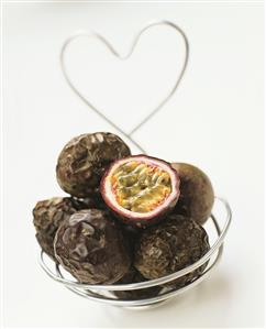 Passion fruits in wire basket for Valentine's Day