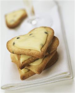 Valentine's Day biscuits with passion fruit icing on napkin