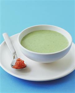 Cold avocado soup with diced tomato