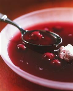 Cold cherry soup with beer and coconut cream