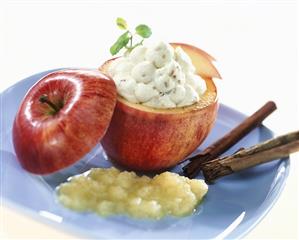 Stuffed apple with beaten egg white and apple puree