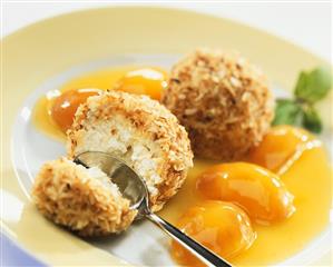 Fried ice cream dumplings with apricot compote