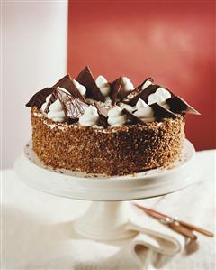 Mocha cake with mint cream and chocolate triangles