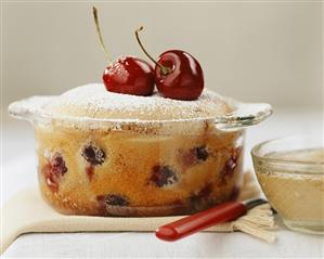 Cherry pudding with mocha sauce