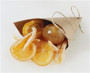 Candied oranges in paper bag