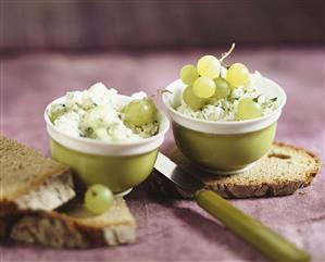 Camembert spread with grapes and farmhouse bread