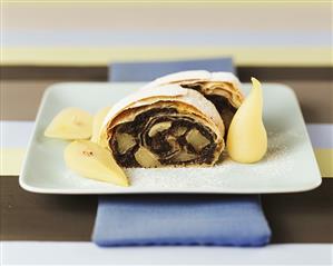 Poppy seed strudel with pears