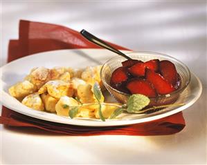 Semolina Schmarren (pancake pieces) with plum compote