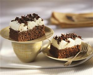 Chocolate amaretto cake with quark and chocolate rolls