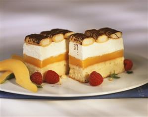 Cream slices with mango cream, cream and sponge finger