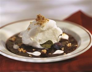 Egg white dumplings with chocolate sauce