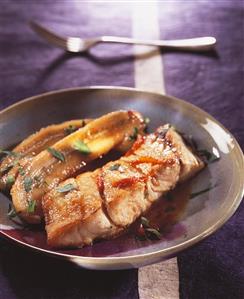 Grouper fillet with caramelised bananas