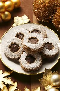 Chocolate biscuits with icing sugar for Christmas