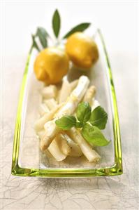 White asparagus with lemon and basil