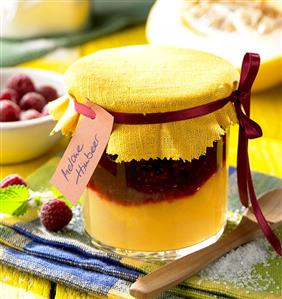 Layered melon and raspberry jam