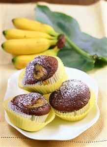 Chocolate muffins with bananas