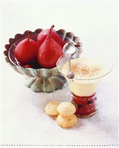 Pere al vino rosso e zabaione (red wine pears with zabaione)