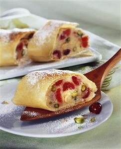 Marzipan strudel with Amarena cherries and pistachios