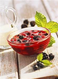 Red fruit compote with vanilla cream