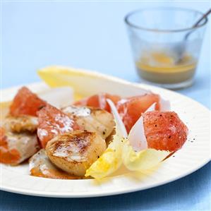 Scallop and watermelon salad with chicory