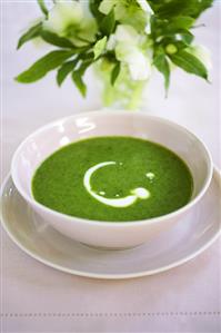 Watercress soup with blob of cream