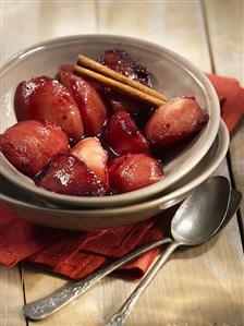 Poached peaches in red wine