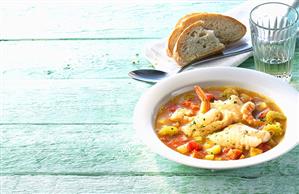 Fish soup with shrimps and vegetables (Greece)