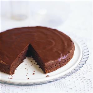 Chocolate almond cake, a piece taken