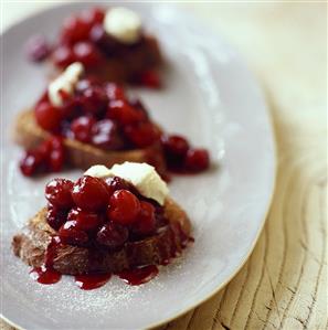 Stewed cherries on cinnamon toast