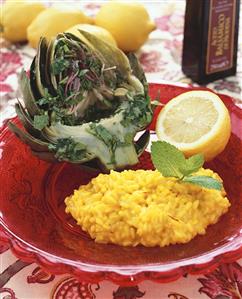 Risotto milanese with marinated artichoke (Italy)