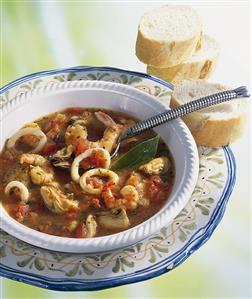 Seafood stew with white bread (Spain)