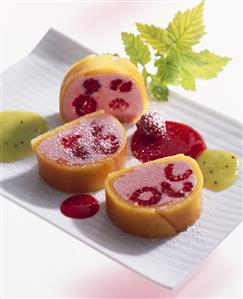 Mango and raspberry terrine with raspberry sauce