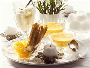 Orange soup on plate with Christmas decorations