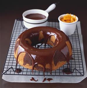 Marble cake with chocolate coating and orange zest