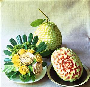 Artistically carved exotic fruit (Asia)