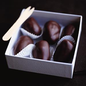 Chocolate-covered dates in box