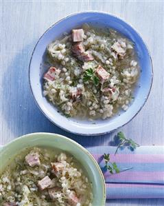 Sauerkraut soup with pork and pearl barley (Estonia)