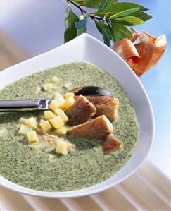 Kale soup with smoked eel and potatoes