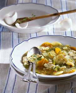 Vegetable soup with egg custard garnish (Thuringia, Germany)