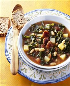 Kale soup with white beans and chouriço (Portugal)