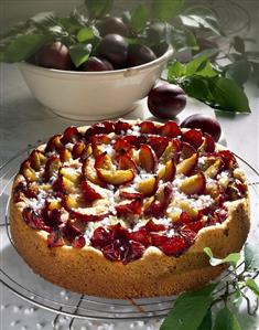 Plum cake with pearl sugar