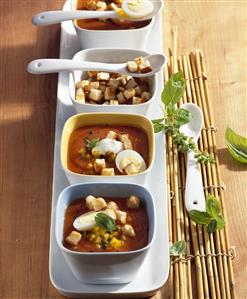 Gazpacho with quails' eggs and croutons