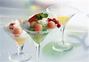 Peppermint granita with melon balls