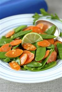 Mangetout and carrots with lime butter