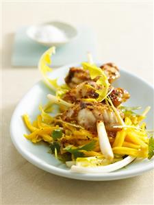 Monkfish skewer on mango salad