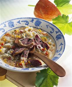 Sauerkraut soup with cured leg of goose