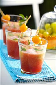 Cold melon soup in three glasses