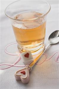 Glass of winter tea for Valentine's Day
